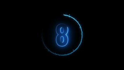 Poster - Glowing blue colour neon 6 number countdown timer illustration background.	