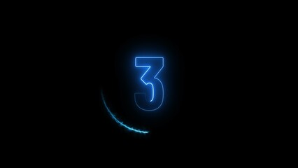 Poster - Glowing blue colour neon light 3 number countdown timer illustration background.	