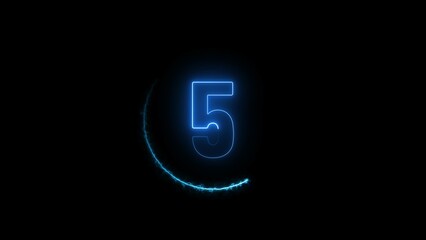 Poster - Glowing blue colour neon 5 number countdown timer illustration background.