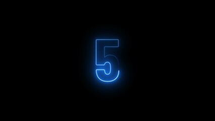 Poster - Glowing blue colour neon 5 number countdown timer illustration background.