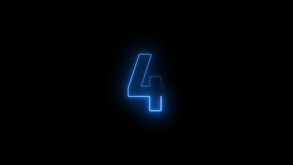 Poster - Glowing blue colour neon light 4 number countdown timer background illustration.	