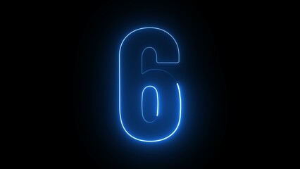 Poster - Neon countdown number 6. Six number text icon background illustration.
