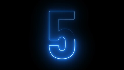 Poster - Neon countdown number 5. Five number text icon background 4k illustration.