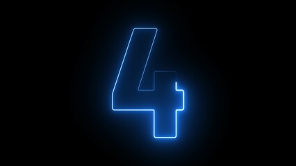 Poster - Neon countdown number 4. Four number text sign background illustration.