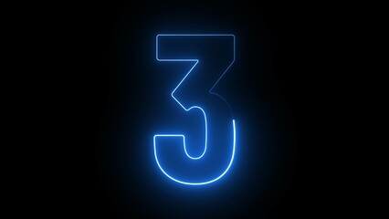Poster - Neon countdown number 3. Three number icon background illustration.