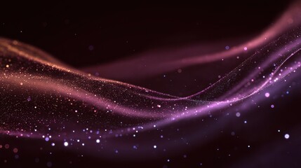Wall Mural - Digital purple particles wave and light abstract background with shining dots stars.
