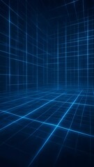 Poster - Entering a digital realm with glowing grids and vibrant blue lighting in an immersive virtual experience Generative AI
