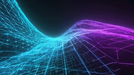 Poster - Dynamic neon waves create a mesmerizing light display in a digital landscape Generative AI