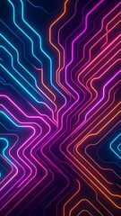 Poster - Vibrant neon lines create a mesmerizing dance of colors in a dark digital landscape Generative AI