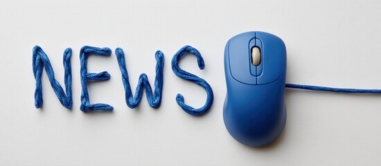Poster - Creative representation of news concept featuring blue string and computer mouse on a light background