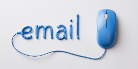 Fototapete - Creative representation of email concept with blue computer mouse and cord styled as word