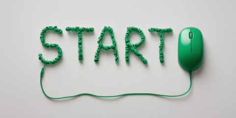 Poster - Creative design featuring the word Start made from green twists and a matching green computer mouse in a minimalistic layout