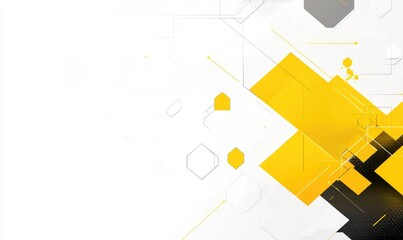 Abstract geometric design with yellow and white shapes, overlaid with black lines and dots