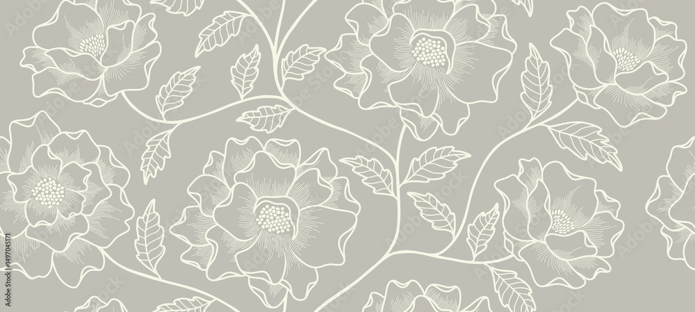 Abstract floral line art leaves seamless pattern. flower pattern. Stock ...