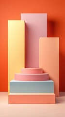 Aufkleber - Pastel Geometric Shapes on Dusty Rose Gradient Background