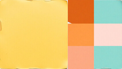Poster - Abstract image featuring a yellow block and a grid of orange pink and teal squares created with generated ai