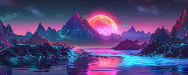 Wall Mural - beautiful space landscape in neon colors