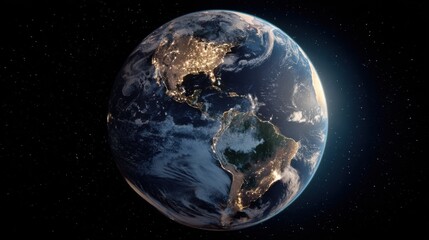 Wall Mural - Planet earth rotating showing north and south america at night from space.
