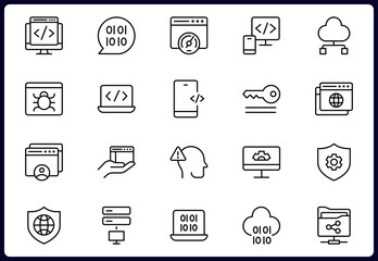 Programming and coding icon set. Contains such Icons as code, api, programmer, developer, information technology, coder and more. Vector illustration