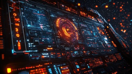 Poster - Futuristic Spaceship Interface: A Glowing Cockpit Display
