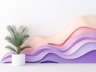 Aufkleber - Pastel Pink Purple Wave Background with Potted Plant