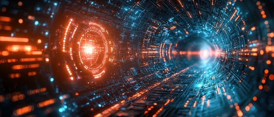 Poster - Digital Tunnel: A Futuristic Sci-Fi Journey Through Neon Lights and Circuits