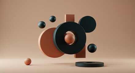 Poster - A 3D model of a black and orange circle with a black