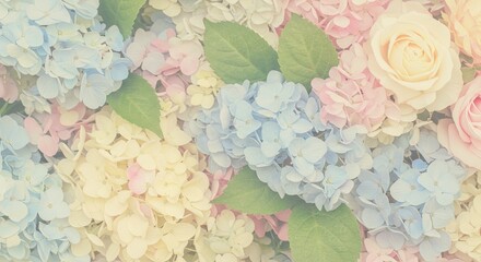 Poster - A bouquet of flowers with a mix of pink, blue, and white flowers