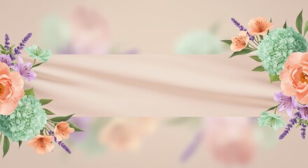 Aufkleber - A floral banner with a white background