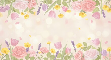 Poster - A flowery background with a pink and yellow flower in the foreground