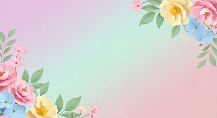 Aufkleber - A colorful flowery border with a light blue background