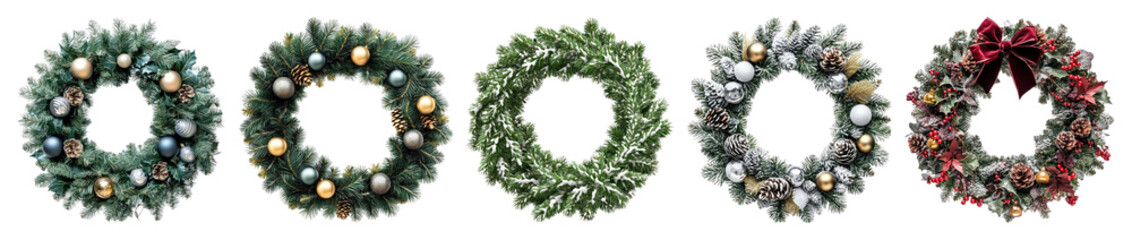 Wall Mural - png festive decorative holiday wreaths, element set on transparent background