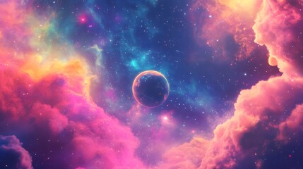 vibrant nebula cosmic scene planet starry sky