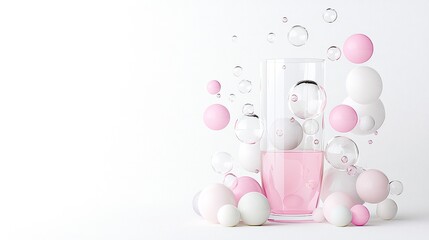 Aufkleber - Pink and White Spheres Floating in Glass on Textured Background