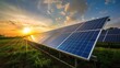 © David - Solar panels in a field at sunset with a cloudy sky providing renewable energy source solution