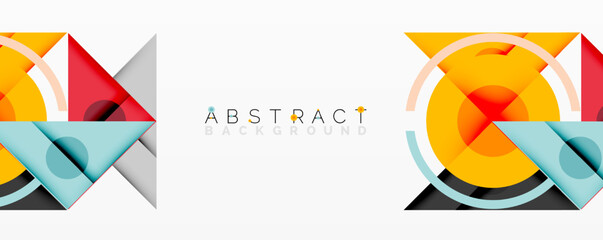 Aufkleber - Geometric shapes overlap, creating vibrant abstract background. Yellow, red, blue hues dominate design. Modern, clean aesthetic.