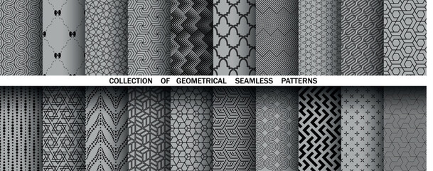 Poster - Geometric set of seamless black and white patterns. Simple vector graphics.
