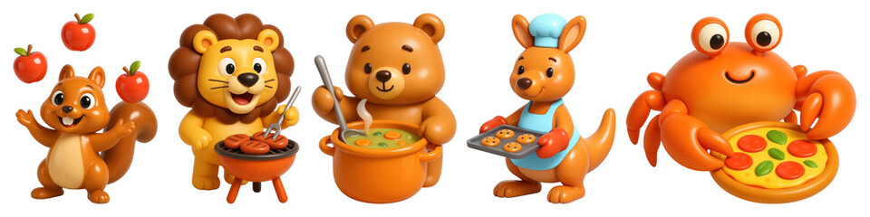 Wall Mural - png adorable animal chefs cooking, element set on transparent background