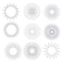 Poster - png hand drawn sunburst with vintage rays and fireworks shine in retro decoration showing sunrise element and emblem for old style icon and round badge collection

