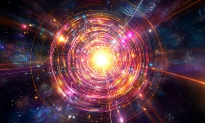 Wall Mural - Vibrant cosmic explosion with swirling colors and light rays emanating from a central point