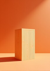 Leinwandbilder - Minimalist Industrial Design Showcase Raw Pine Podium in Monochromatic Orange - Emerging Trend in Product Presentation and Creative Visual Branding