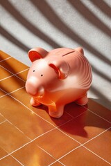 Aufkleber - Millennial Financial Resilience Minimalist Ceramic Piggy Bank on Gradient Grid - Contemporary Savings Strategy for Economic Uncertainty and Digital-First Wealth Management