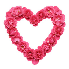 Poster - Pink roses arranged in a heart shape isolated on transparent background