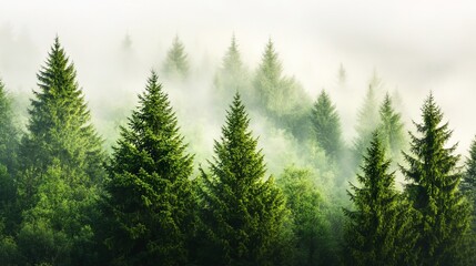 Aufkleber - Misty mountain forest with lush green pine trees.