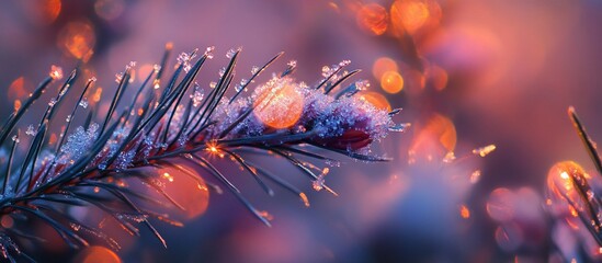 Aufkleber - Close-up of a snow-covered pine branch with bokeh background. (1)