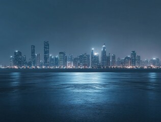 Poster - Night cityscape reflected in calm water.