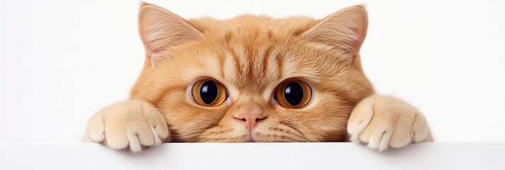 Aufkleber - Cute ginger cat peeking over white background.