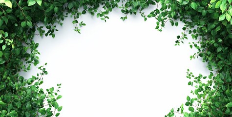 Aufkleber - Lush green leaves frame a white background, creating a natural border.