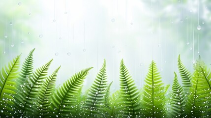 Aufkleber - Lush green ferns in the rain, vibrant foliage, fresh, water droplets, nature background.