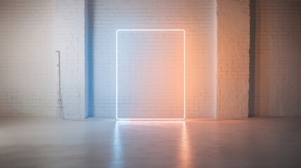 Poster - Elegant minimal background with a neon frame in front of a textured brick wall